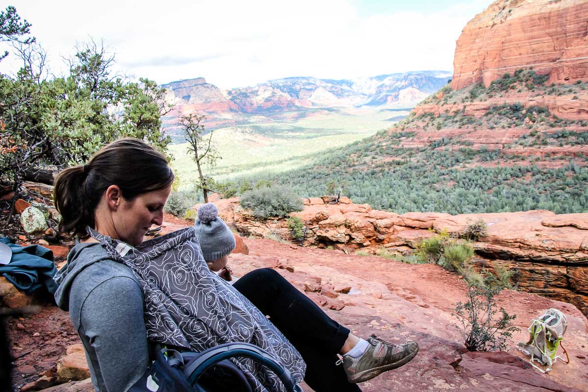 breastfeeding baby while hiking
