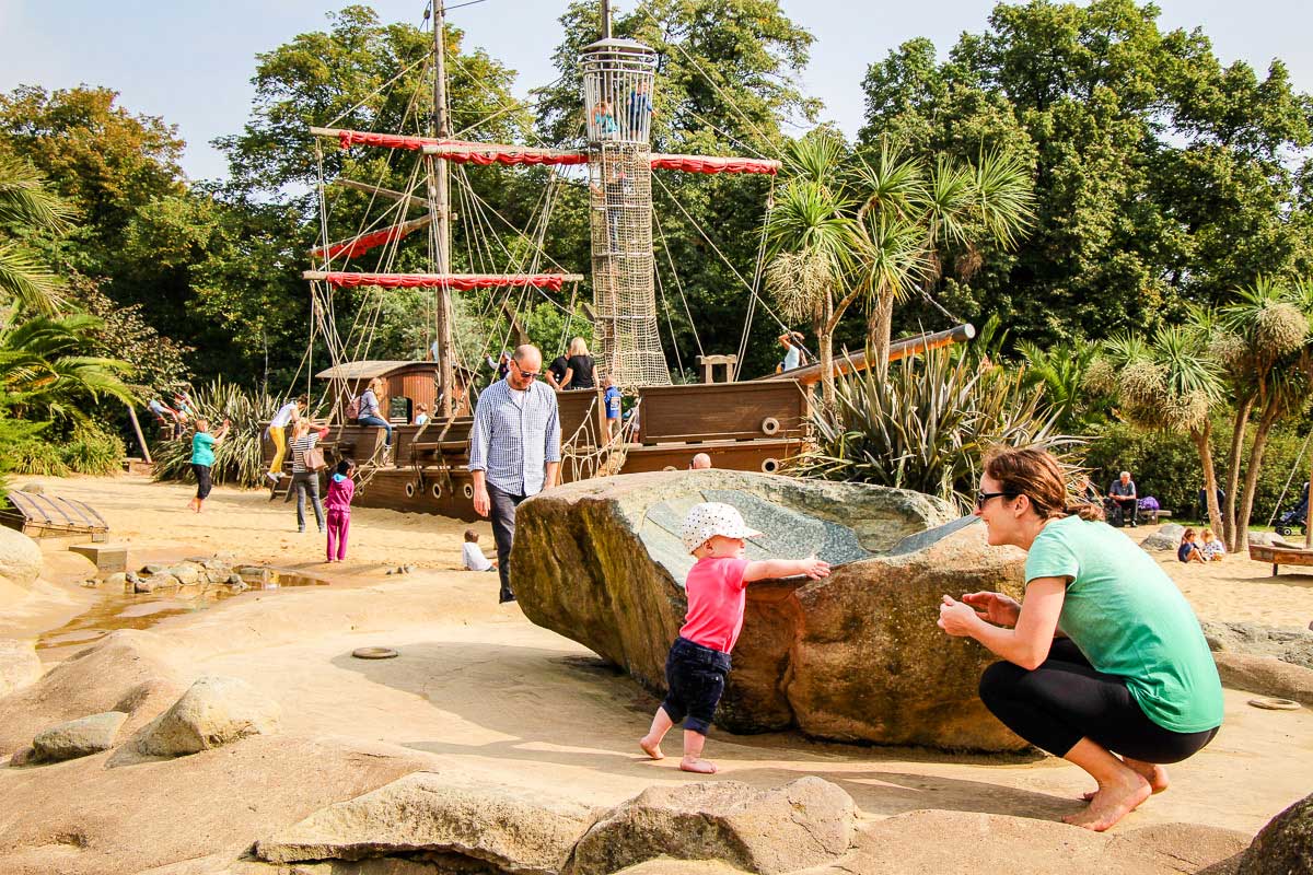 how to beat baby jet lag - play outside at playground in London