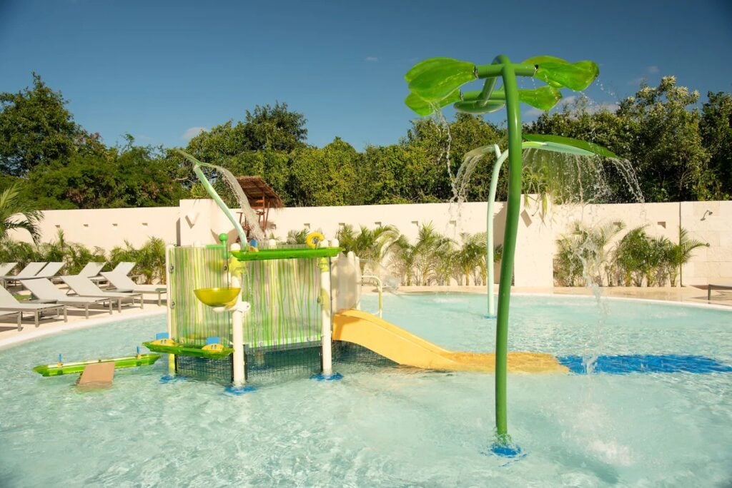 A baby-friendly splash zone and pool at the Paradisus Playa del Carmen all-inclusive resort.